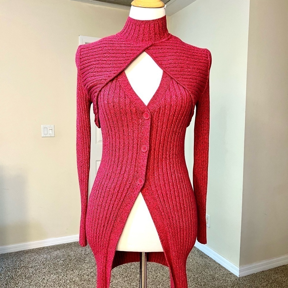 Ronny Kobo 2 piece Garner Fushia Cowl Turtleneck knit Sweater coquette size M